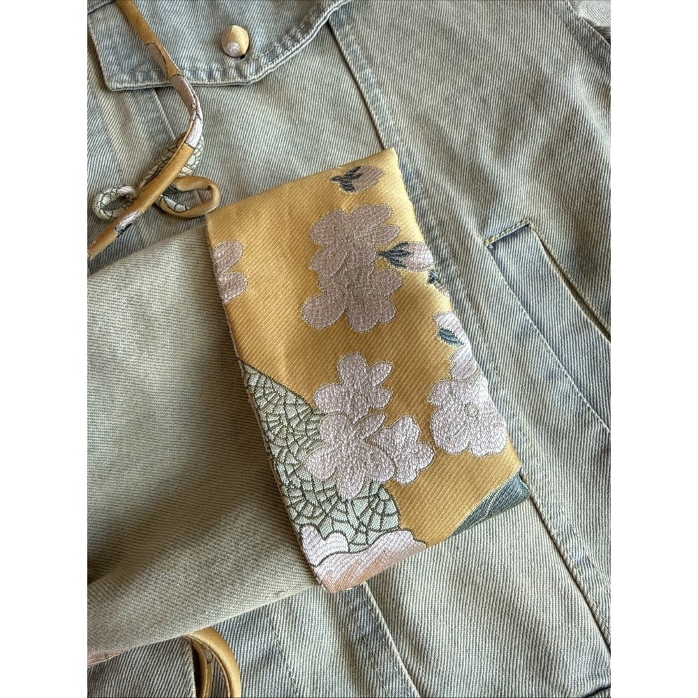 Denim Jacket With Floral Embellished Collar And Button Detail Women's Size M - Picture 12 of 12